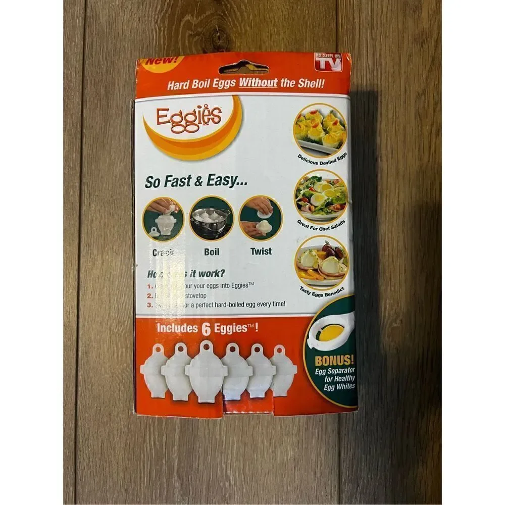 Eggies Hard Boiled Poached Egg Cooker w 6 Cookers and Bonus Separator New in Box